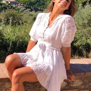 Boho Lace-Trim Mini Dress in White